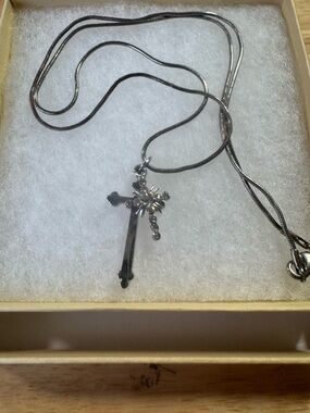 Silver Dual Cross Pendant Necklace